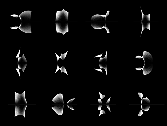 Several plots of the sets of eigenvalues from classes of 3x3 matrices where 2 entries are fixed and vary uniformly.
